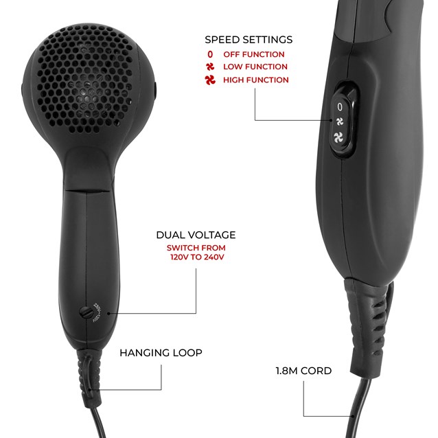 RedHot Compact Hair Dryer - Black RedHot Compact Hair Dryer - Black