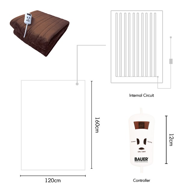 Bauer Luxury Soft Touch Heated Throw- Brown Bauer Luxury Soft Touch Heated Throw- Brown