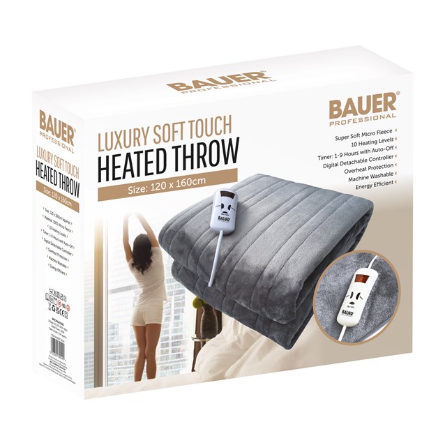 Bauer Luxury Soft Touch Heated Throw- Grey 120x160 Bauer Luxury Soft Touch Heated Throw- Grey 120x160