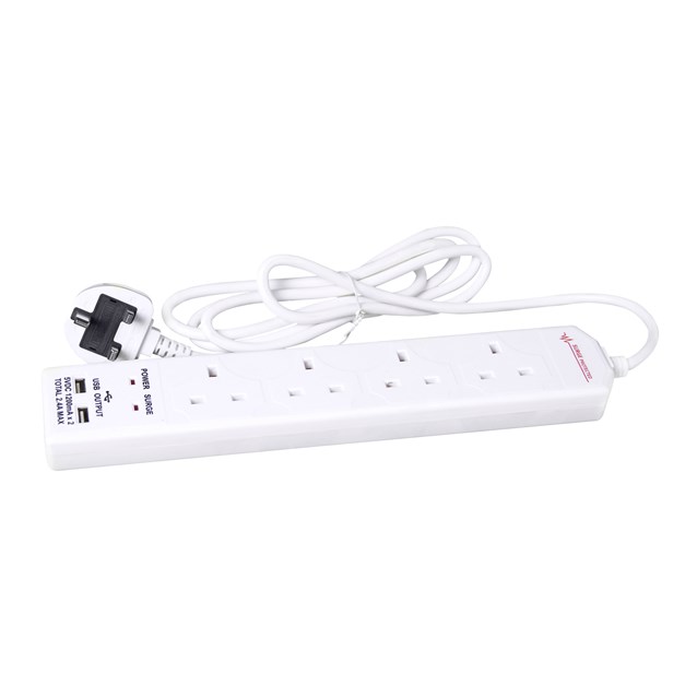 4 Way 2M Surge Protected Ext Lead With 2 USB 2.4A 4 Way 2M Surge Protected Ext Lead With 2 USB 2.4A