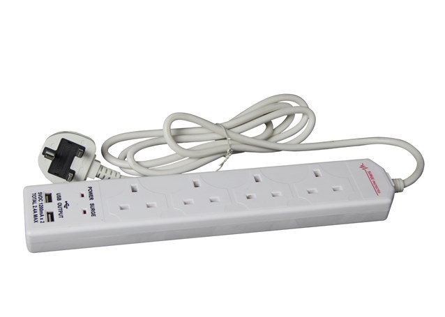 4 Way 2M Surge Protected Ext Lead With 2 USB 2.4A 4 Way 2M Surge Protected Ext Lead With 2 USB 2.4A