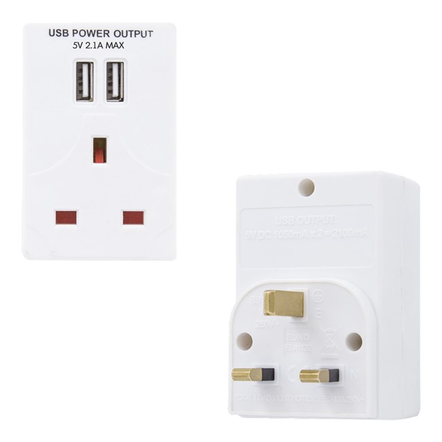 5V Adaptor W/2 USB Sockets - 2.1A