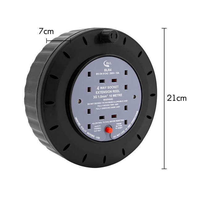 4 Way 10M Cable Reel - 10A