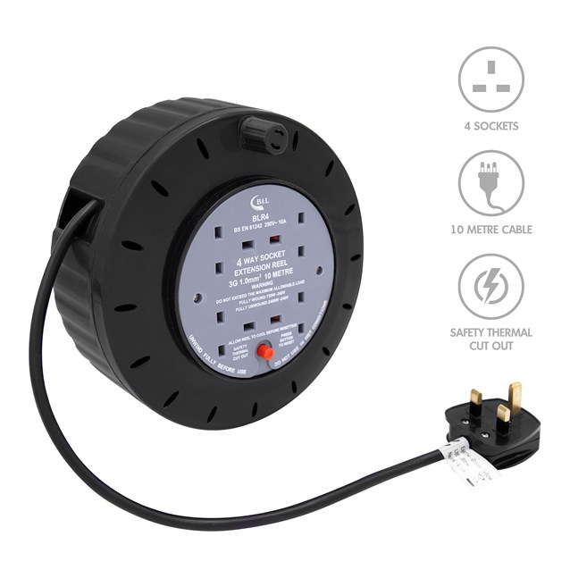 4 Way 10M Cable Reel - 10A 4 Way 10M Cable Reel - 10A