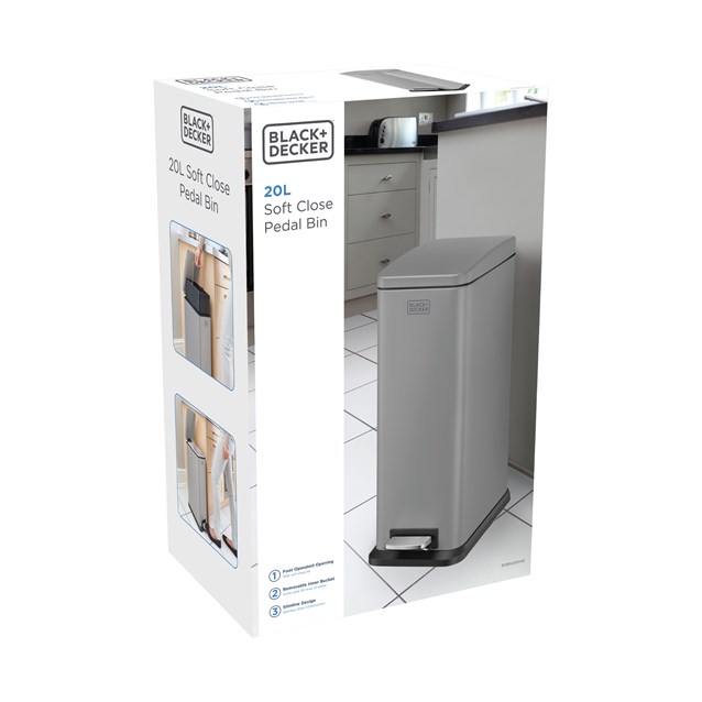 B+D 20L Slimline Soft Close Pedal Bin Grey B+D 20L Slimline Soft Close Pedal Bin Grey