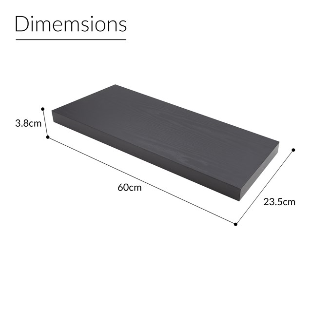 60cm Black Wood Effect Floating Shelf