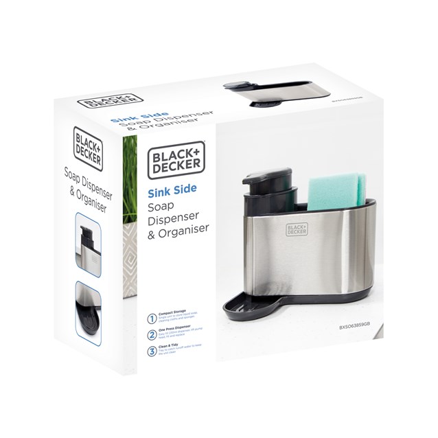 B+D Sink Tidy with Dispenser Stainless Steel B+D Sink Tidy with Dispenser Stainless Steel