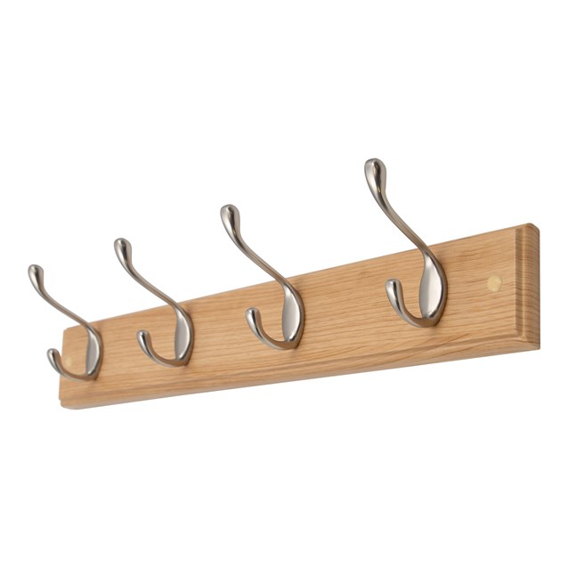 4 Hook Wall-Mounted Coat Rack - 8 Prongs - Oak 4 Hook Wall-Mounted Coat Rack - 8 Prongs - Oak