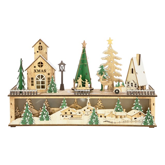 LED Wooden Christmas Village Scene LED Wooden Christmas Village Scene