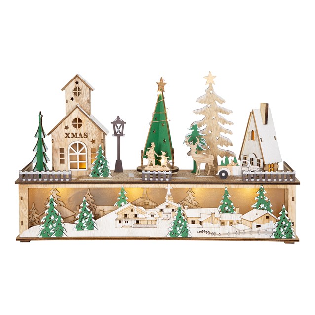 LED Wooden Christmas Village Scene LED Wooden Christmas Village Scene