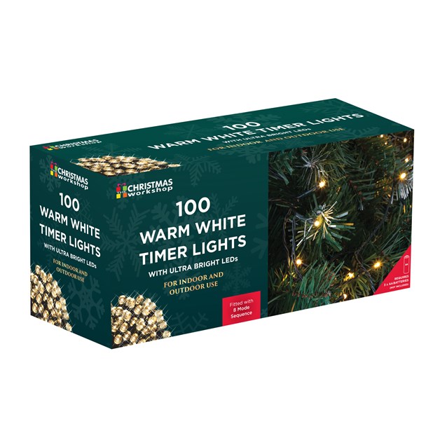 100 LED Battery Op Timer Lights - Warm White 100 LED Battery Op Timer Lights - Warm White