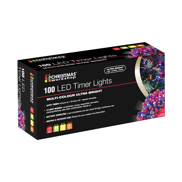 100 LED Battery Op Timer Lights - Multi Colour 100 LED Battery Op Timer Lights - Multi Colour