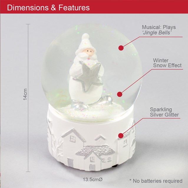 Silver White Musical Santa Star Snowglobe Silver White Musical Santa Star Snowglobe