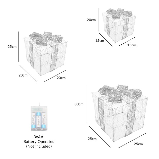 Set of 3 Silver & White LED Christmas Gift Box Set of 3 Silver & White LED Christmas Gift Box