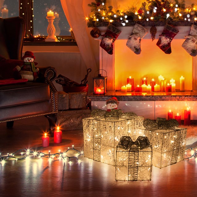 Set of 3 Silver & White LED Christmas Gift Box Set of 3 Silver & White LED Christmas Gift Box