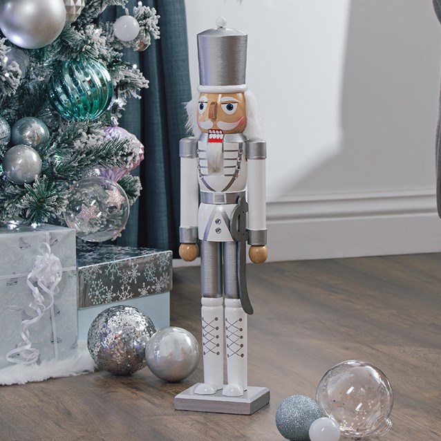 50cm Wooden Nutcracker White & Silver Colour 50cm Wooden Nutcracker White & Silver Colour