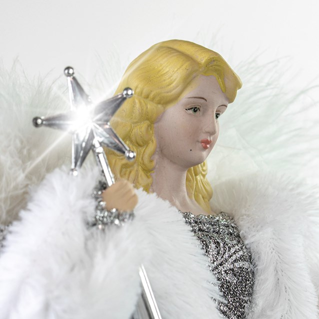 12" Silver & White Dress Tree Top Angel 12" Silver & White Dress Tree Top Angel