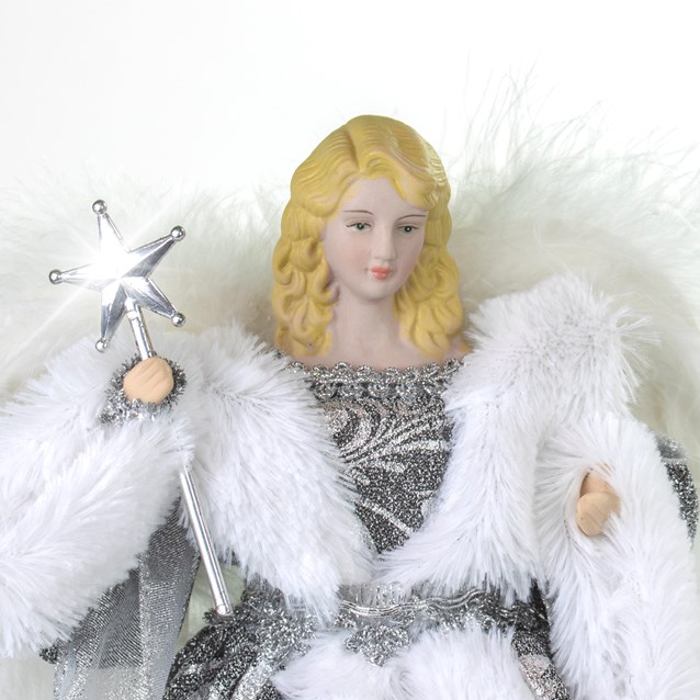 12" Silver & White Dress Tree Top Angel 12" Silver & White Dress Tree Top Angel