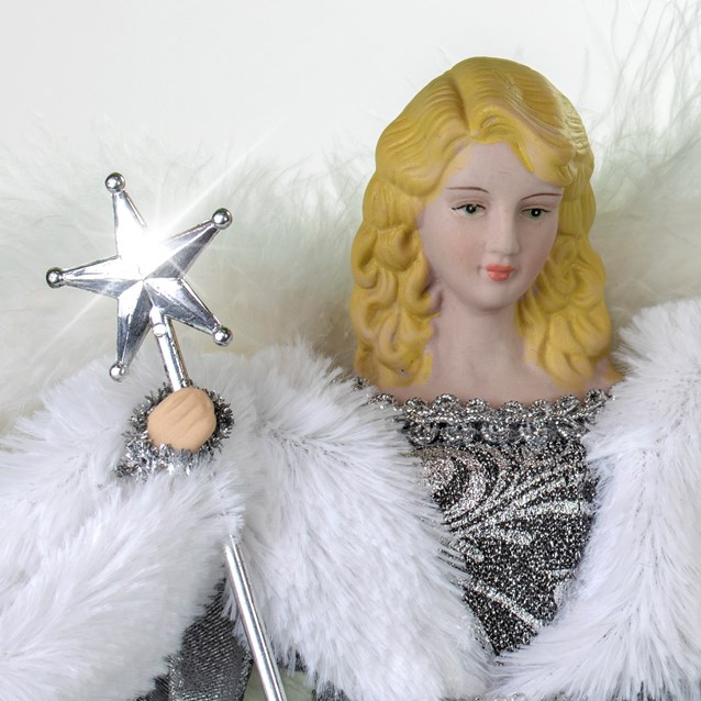12" Silver & White Dress Tree Top Angel 12" Silver & White Dress Tree Top Angel