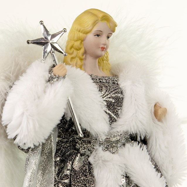 12" Silver & White Dress Tree Top Angel