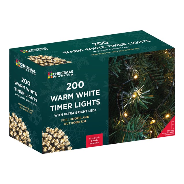 200 LED Battery Operated Timer Light - Warm White 200 LED Battery Operated Timer Light - Warm White