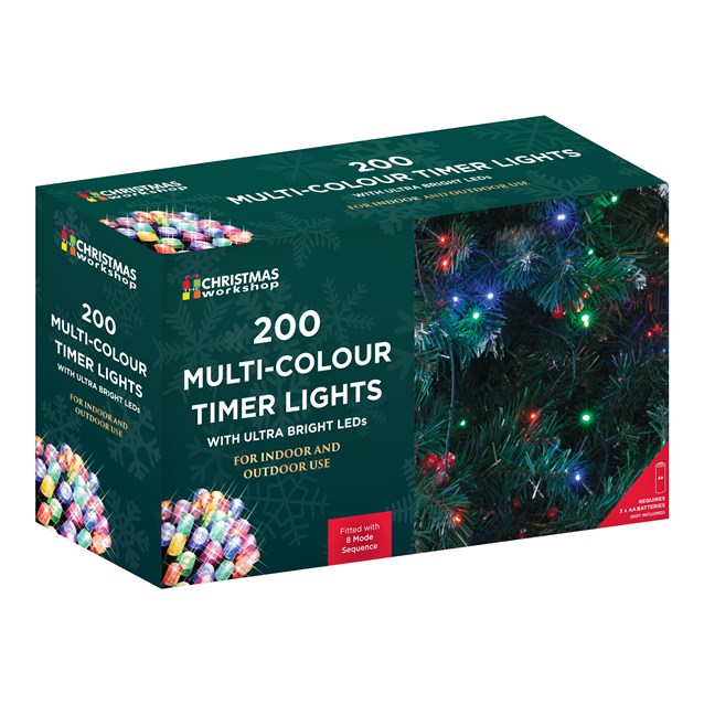 200 LED Battery Operated Timer Light - Multi Col 200 LED Battery Operated Timer Light - Multi Col