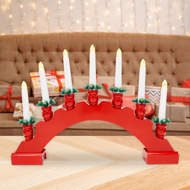 7 LED Red Arched Wooden Candle Bridge Large 7 LED Red Arched Wooden Candle Bridge Large