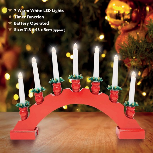 7 LED Red Arched Wooden Candle Bridge Large 7 LED Red Arched Wooden Candle Bridge Large
