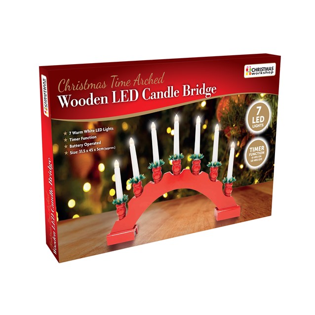 7 LED Red Arched Wooden Candle Bridge Large 7 LED Red Arched Wooden Candle Bridge Large