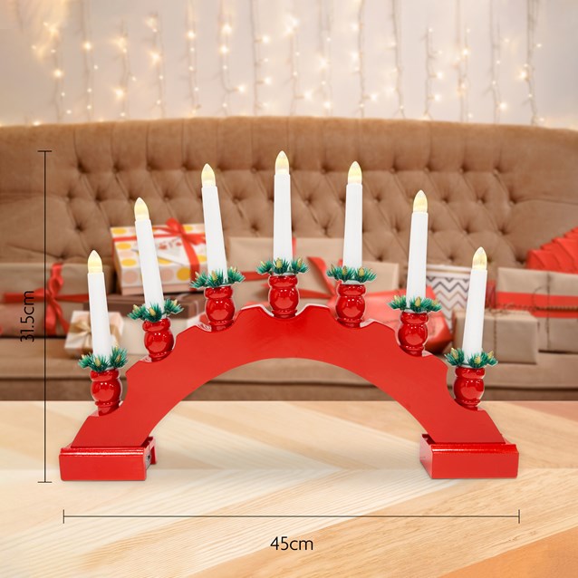 7 LED Red Arched Wooden Candle Bridge Large 7 LED Red Arched Wooden Candle Bridge Large