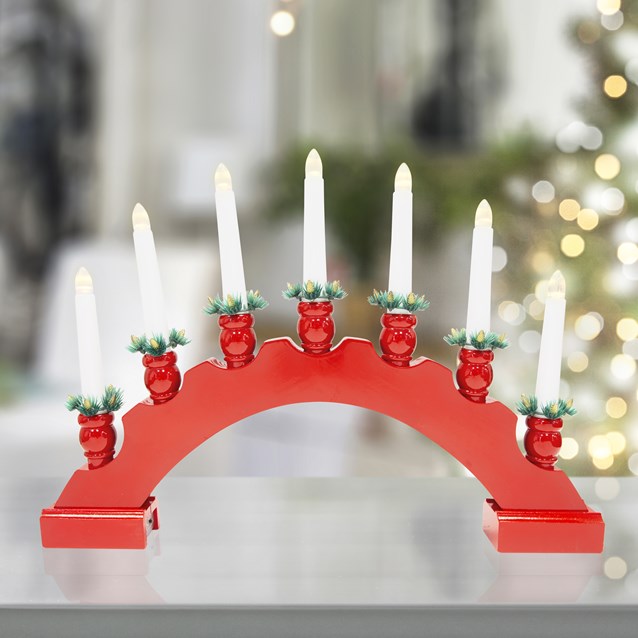 7 LED Red Arched Wooden Candle Bridge Large 7 LED Red Arched Wooden Candle Bridge Large