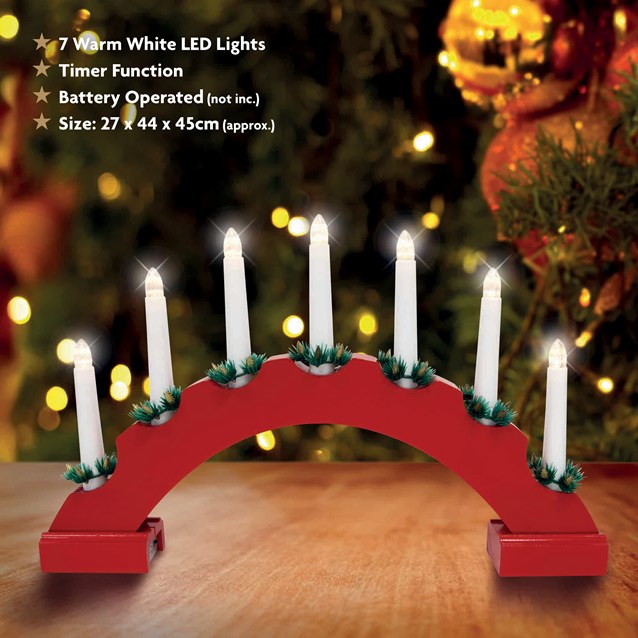 7 LED Red Arched Wooden Candle Bridge Light 7 LED Red Arched Wooden Candle Bridge Light