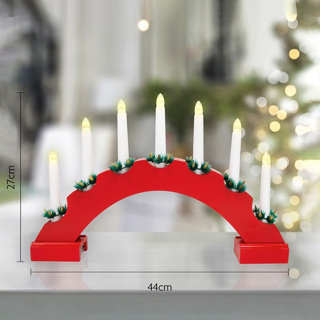 7 LED Red Arched Wooden Candle Bridge Light 7 LED Red Arched Wooden Candle Bridge Light