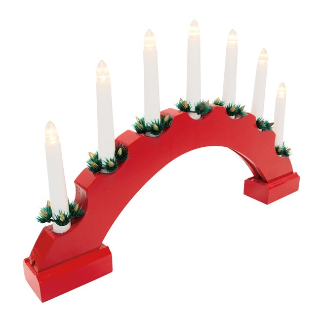 7 LED Red Arched Wooden Candle Bridge Light 7 LED Red Arched Wooden Candle Bridge Light