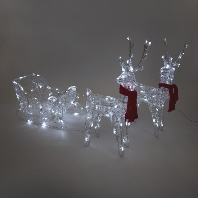 150 LED Acrylic Reindeers with Sleigh - 160cm