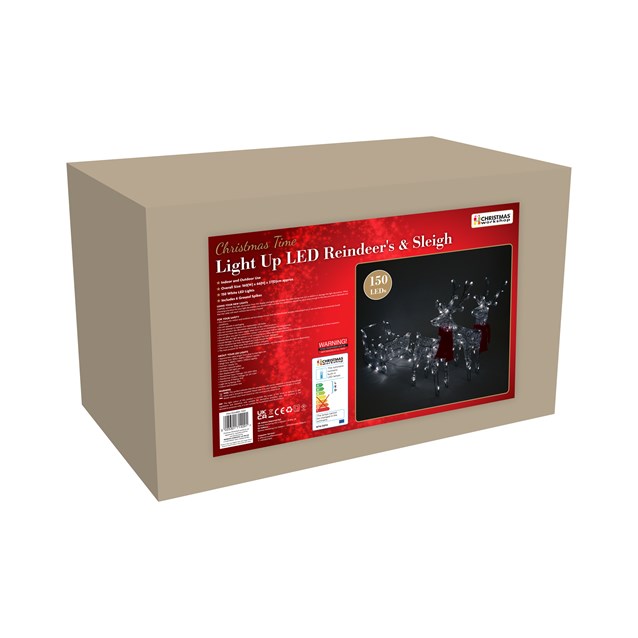 150 LED Acrylic Reindeers with Sleigh - 160cm 150 LED Acrylic Reindeers with Sleigh - 160cm