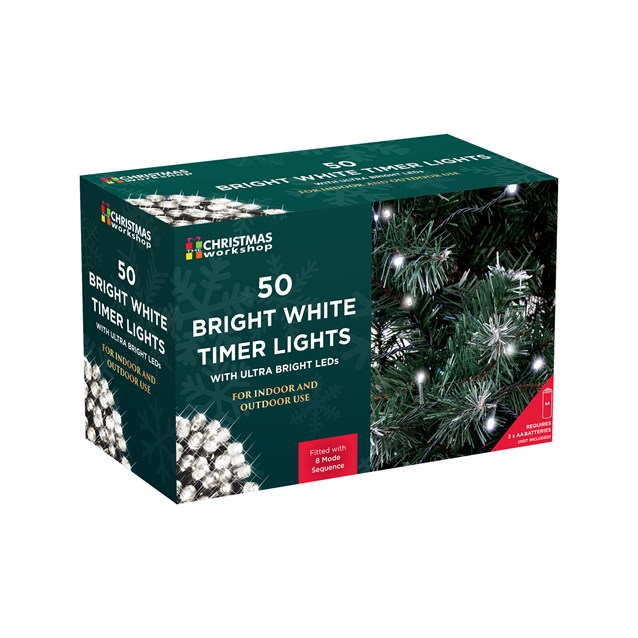 50 LED Battery Op Timer Lights - White 50 LED Battery Op Timer Lights - White