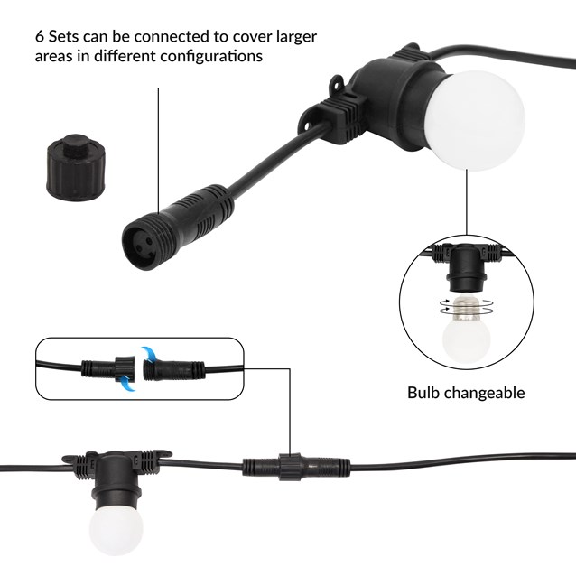 6M E27 Bulb Festoon Lights -20 Sockets -Warm White 6M E27 Bulb Festoon Lights -20 Sockets -Warm White
