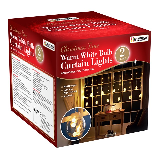 2x0.8M 108 LED Curtain Lights - W. White 2x0.8M 108 LED Curtain Lights - W. White