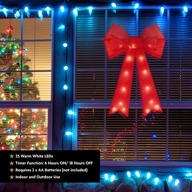 50cm Red Bow with 25 Warm White LEDs 50cm Red Bow with 25 Warm White LEDs