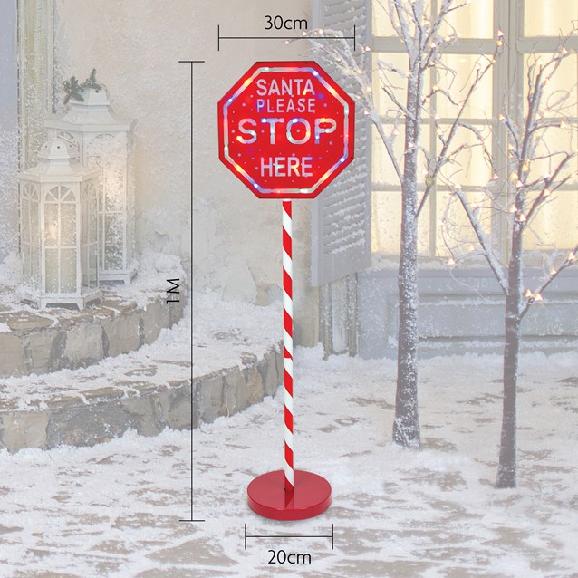 1M Light Up "Santa Please Stop Here" Sign Post 1M Light Up "Santa Please Stop Here" Sign Post
