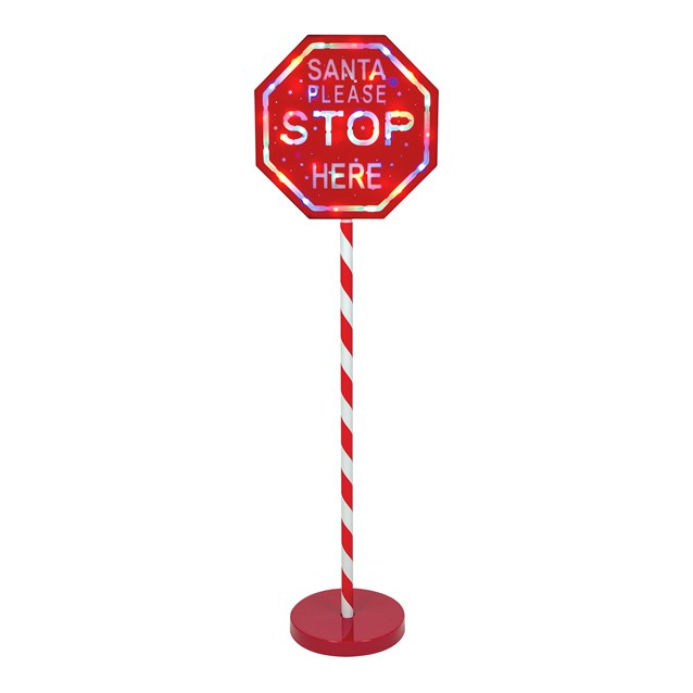 1M Light Up "Santa Please Stop Here" Sign Post 1M Light Up "Santa Please Stop Here" Sign Post