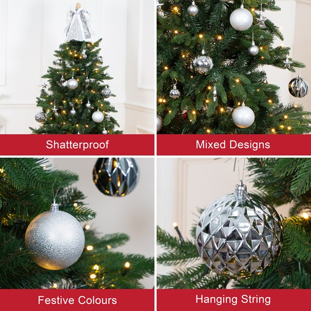 50PK Shatterproof Baubles - Silver 50PK Shatterproof Baubles - Silver