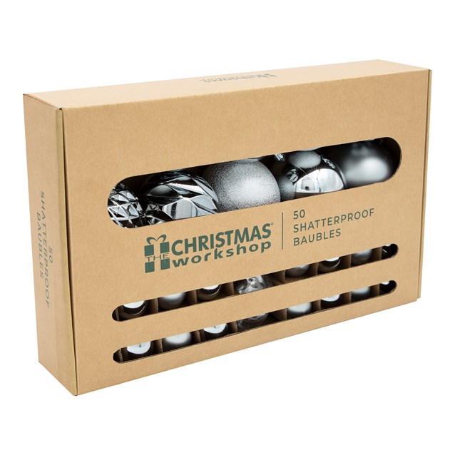 50PK Shatterproof Baubles - Silver 50PK Shatterproof Baubles - Silver