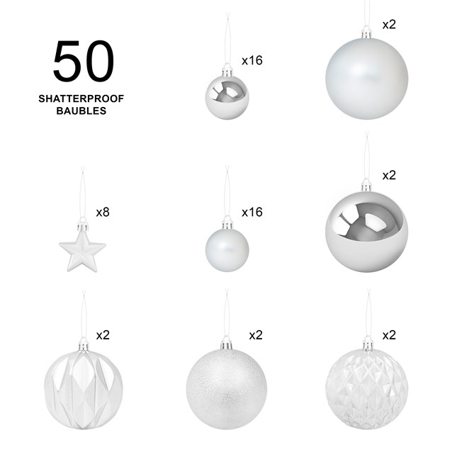 50PK Shatterproof Baubles - Silver 50PK Shatterproof Baubles - Silver