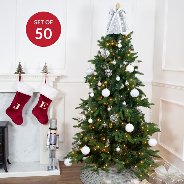 50PK Shatterproof Baubles - White 50PK Shatterproof Baubles - White