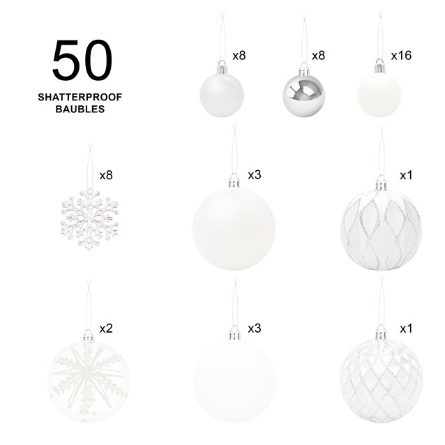 50PK Shatterproof Baubles - White 50PK Shatterproof Baubles - White