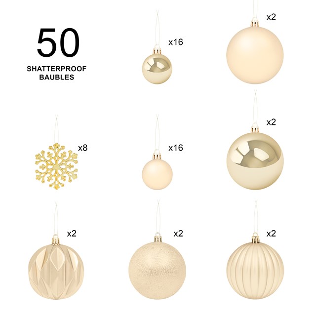 50PK Shatterproof Baubles -Champagne 50PK Shatterproof Baubles -Champagne