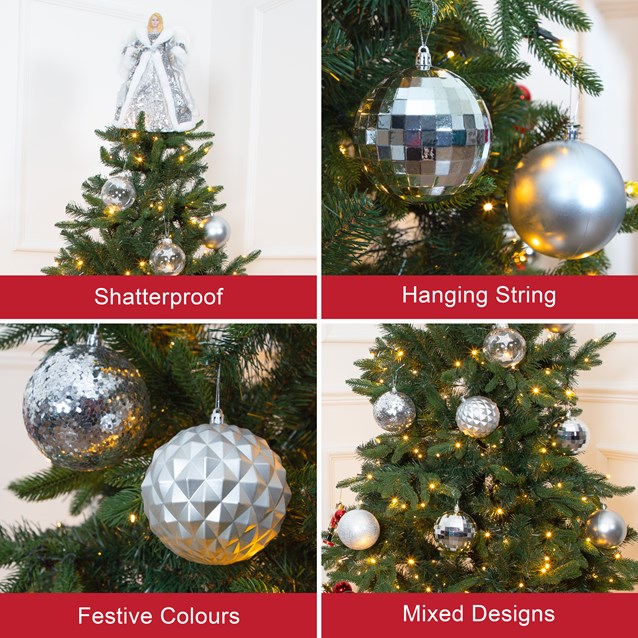 12PK Shatterproof Large Baubles Silver 12PK Shatterproof Large Baubles Silver