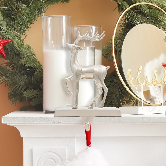 Reindeer Stocking Hanging Hook - Silver Reindeer Stocking Hanging Hook - Silver